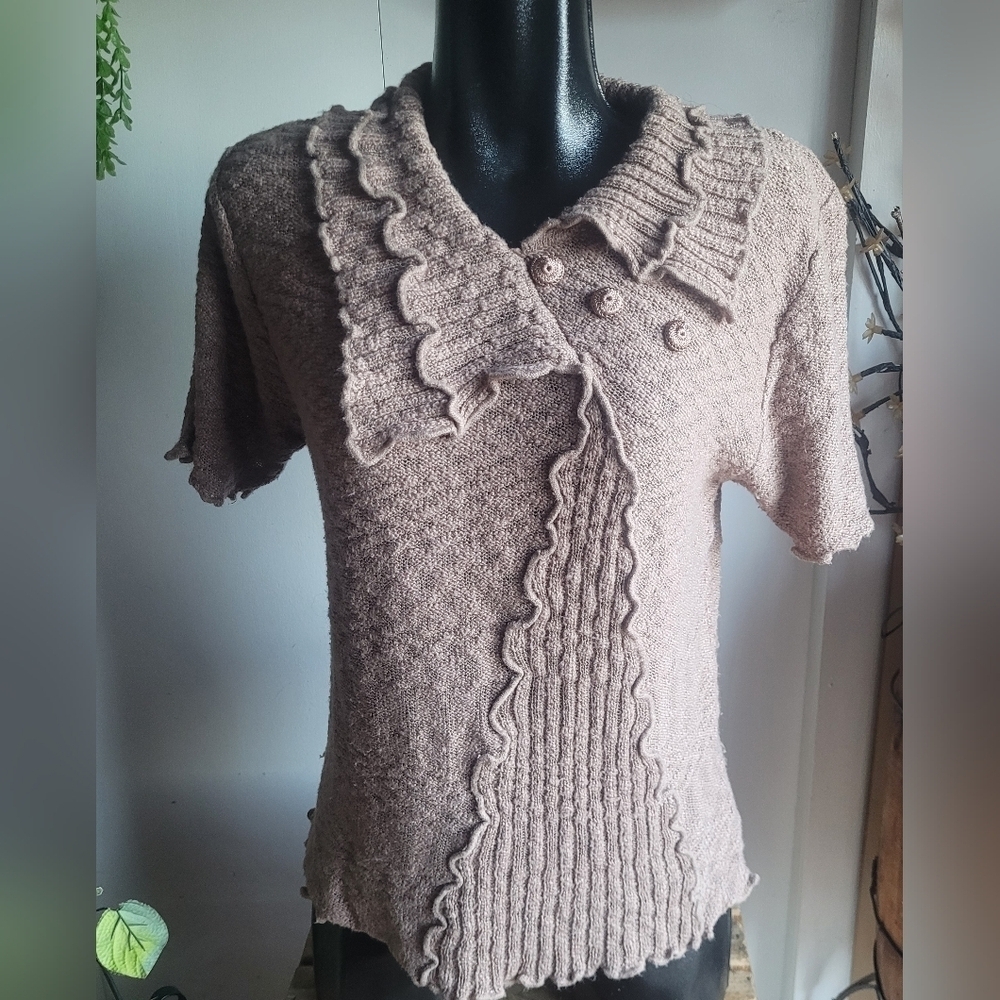 Moffi International Tan Short Sleeve Knit Top S